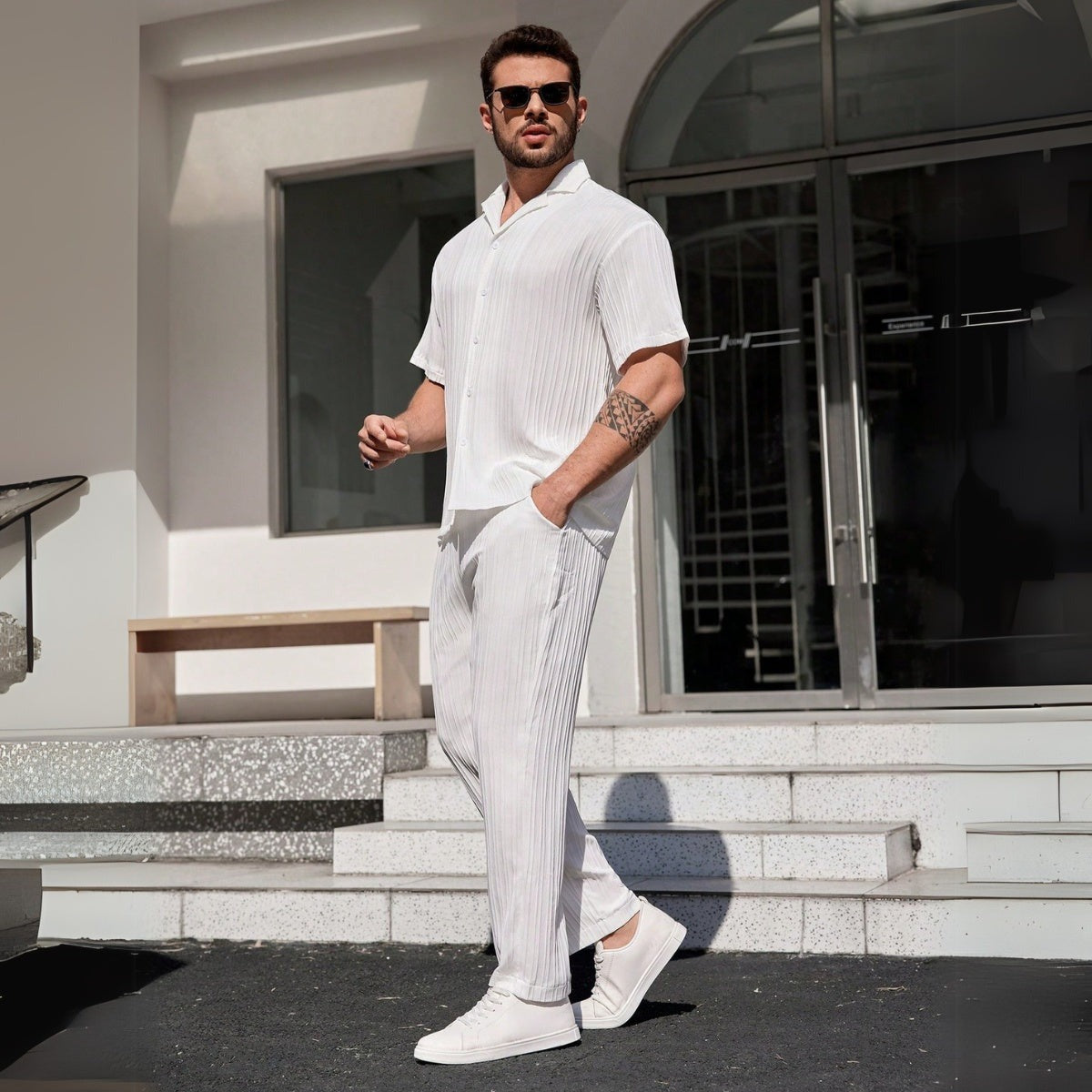 Textured Shirt Trousers Set Riviera Ease