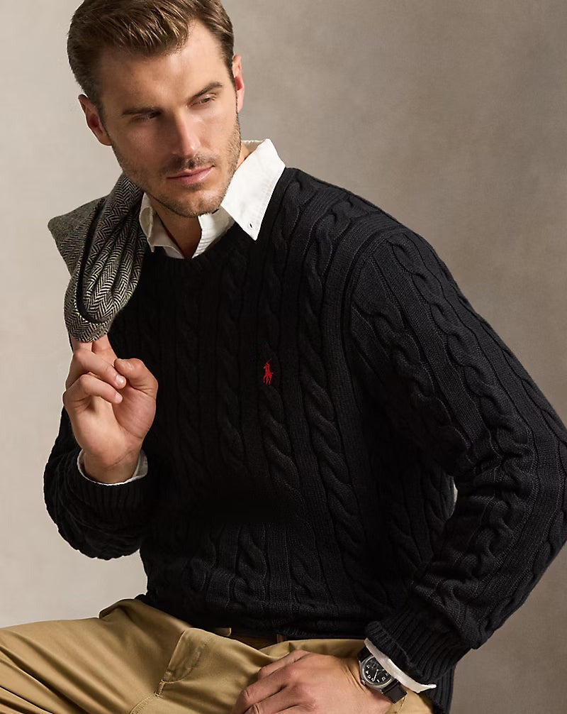 Cable-Knit Cotton Jumper — men's jumpers, front view