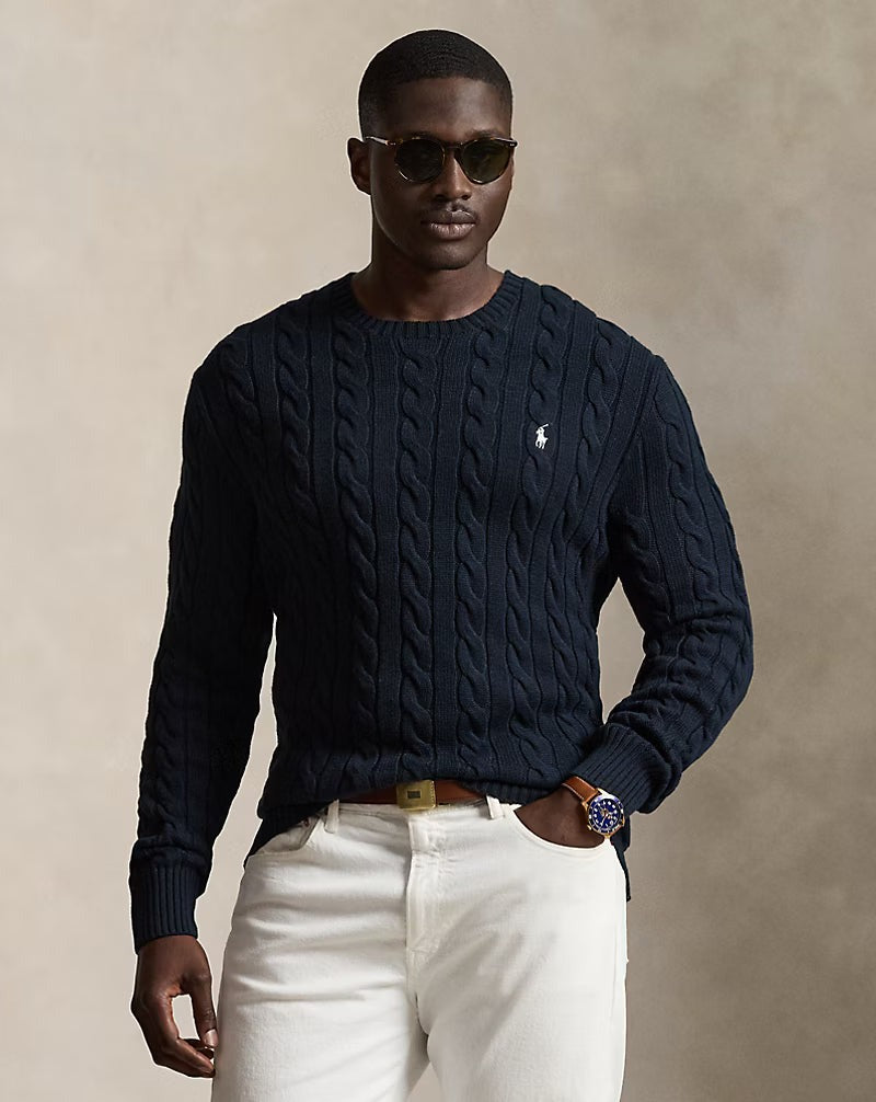 Cable-Knit Cotton Jumper — men's jumpers, close-up