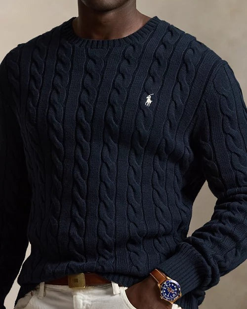 Cable-Knit Cotton Jumper — men's jumpers, back view