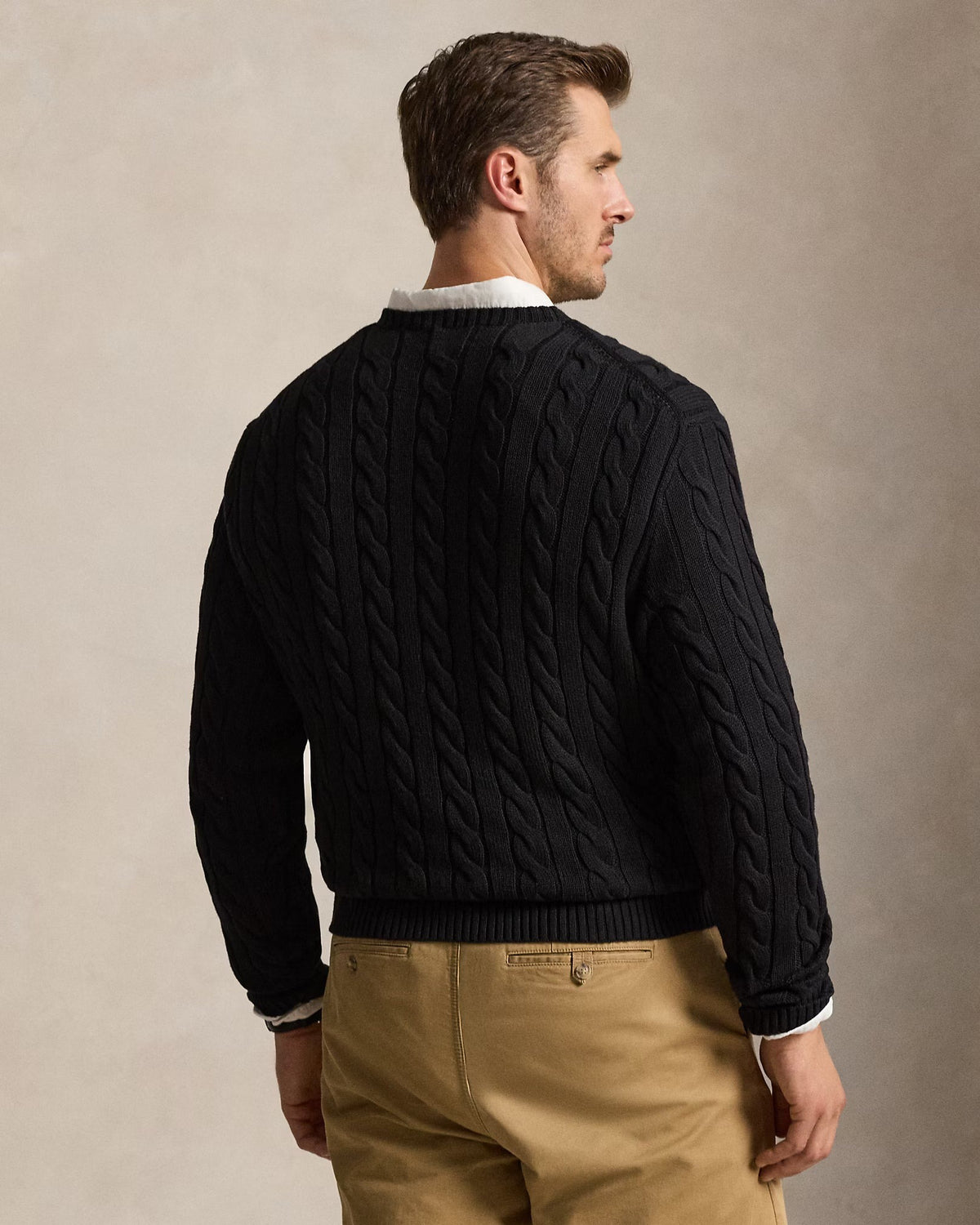 Cable-Knit Cotton Jumper — men's jumpers, back view