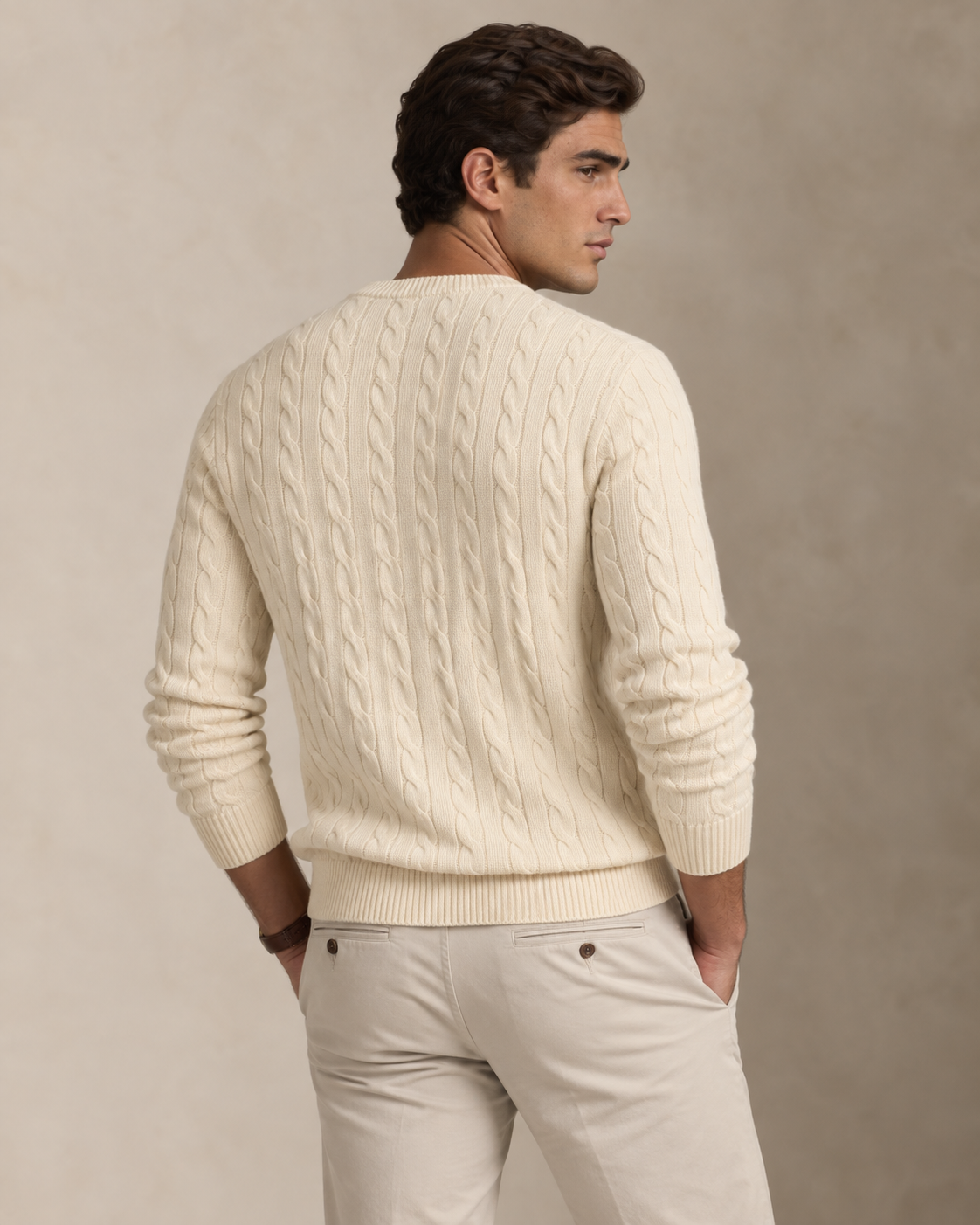Cable-Knit Cotton Jumper — men's jumpers, back view