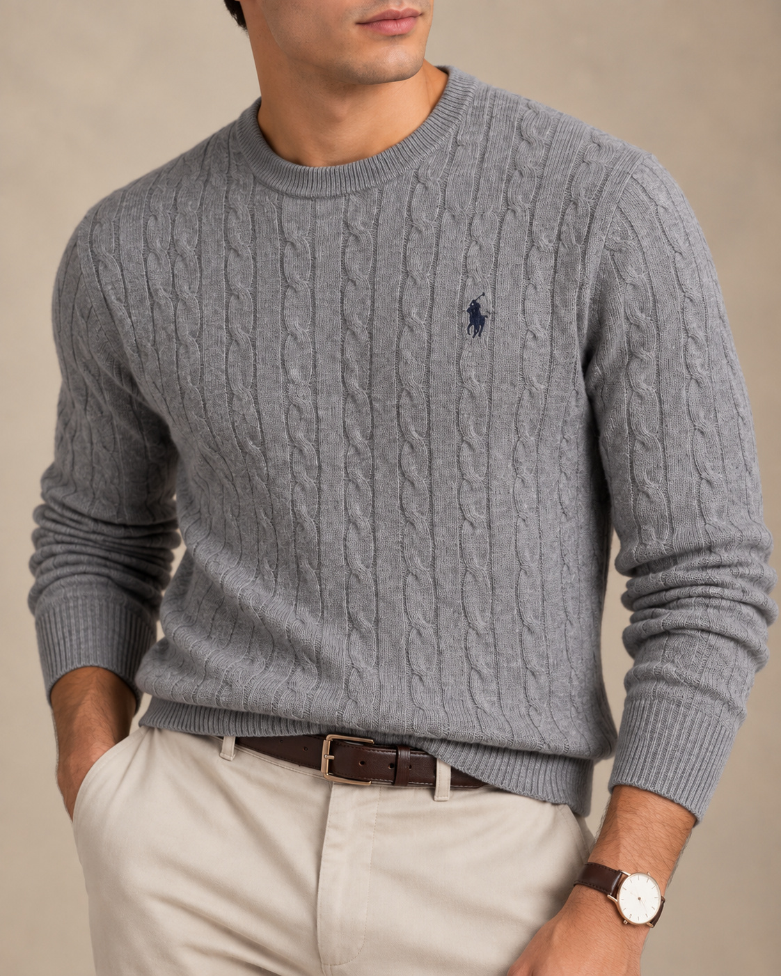 Cable-Knit Cotton Jumper — men's jumpers, close-up