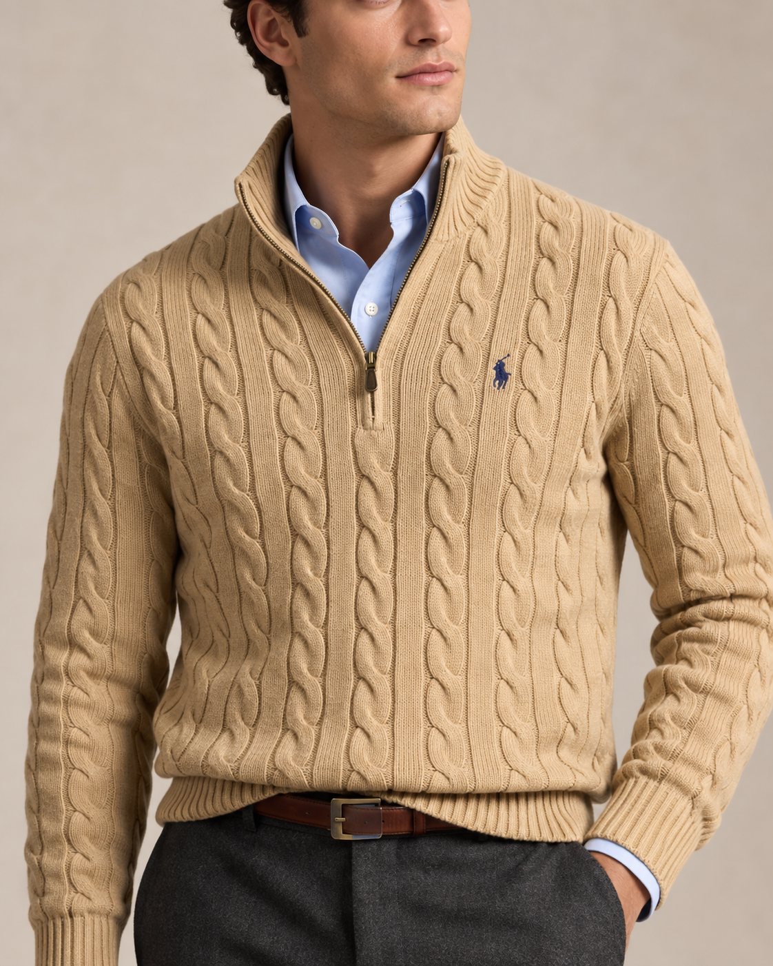 Cable-Knit Cotton Quarter-Zip Jumper — men's quarter-zip jumpers, flat lay