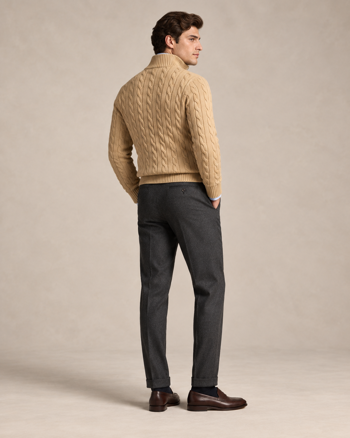 Cable-Knit Cotton Quarter-Zip Jumper — men's quarter-zip jumpers, alternate view