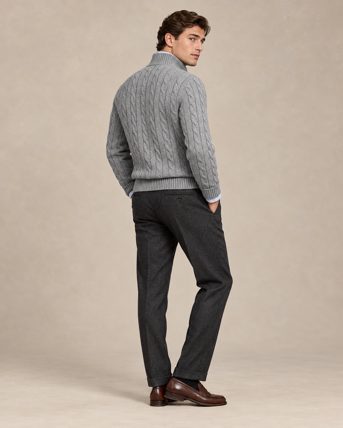 Cable-Knit Cotton Quarter-Zip Jumper — men's quarter-zip jumpers, front view