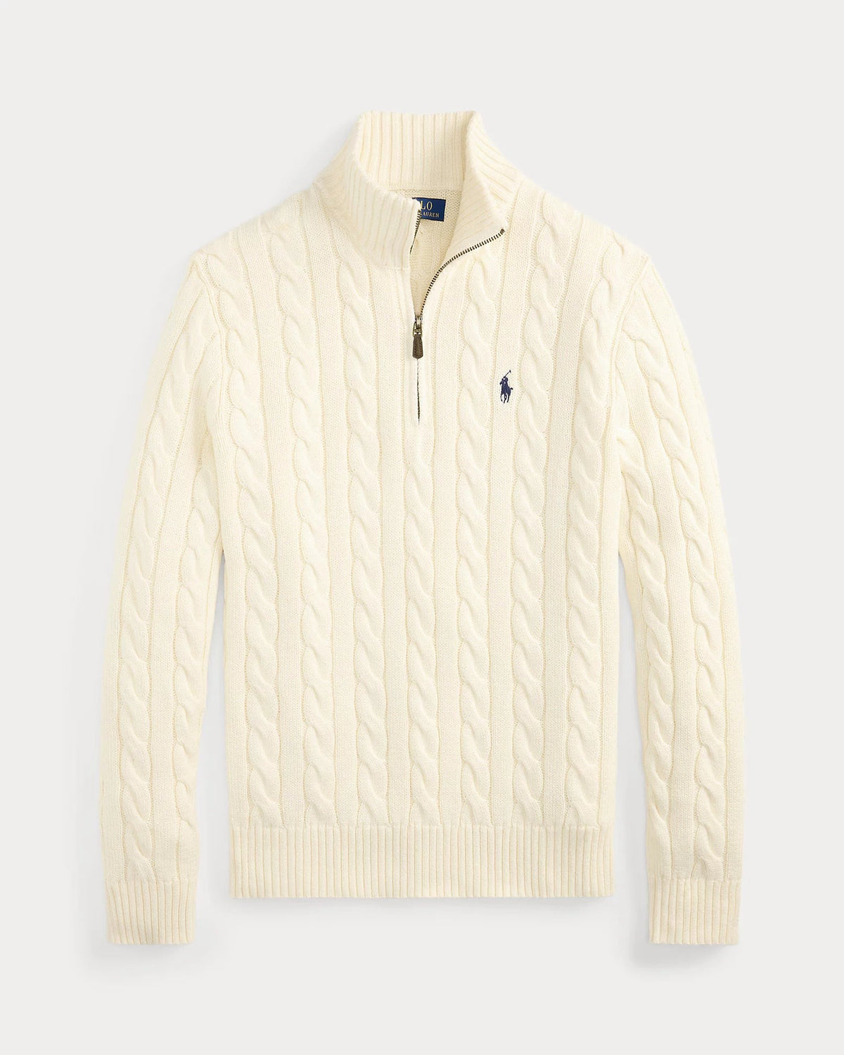Cable-Knit Cotton Quarter-Zip Jumper — men's quarter-zip jumpers, front view