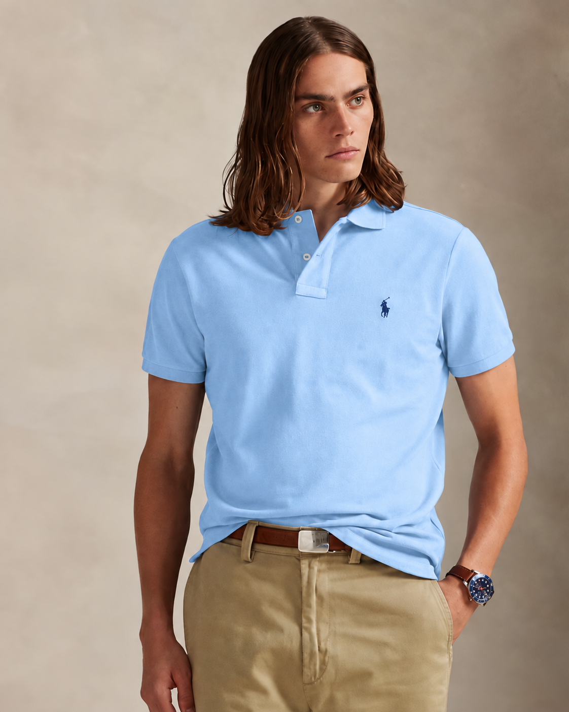 Slim Fit Cotton Mesh Polo — men's polo shirts, back view