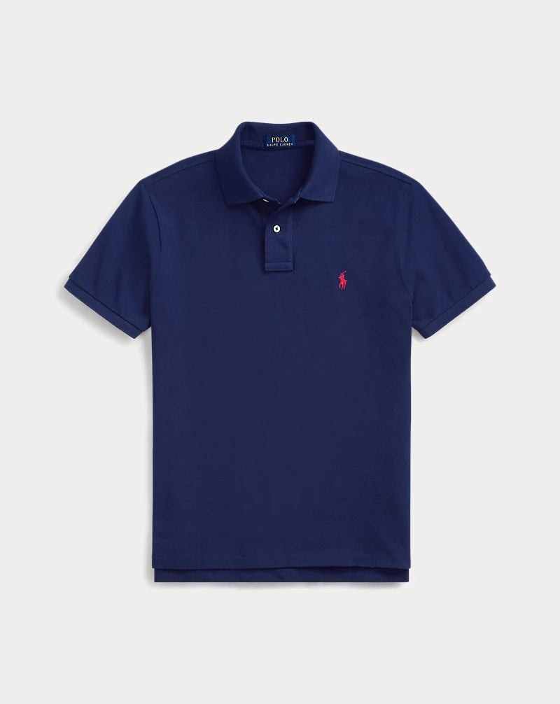 Slim Fit Cotton Mesh Polo — men's polo shirts, flat lay