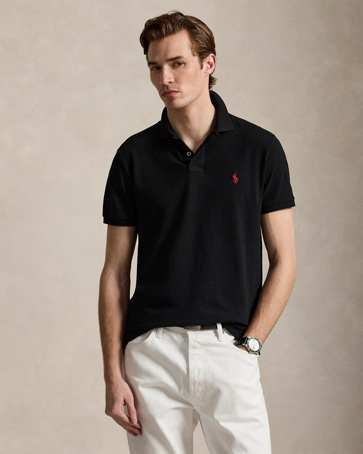 Slim Fit Cotton Mesh Polo — men's polo shirts, alternate view