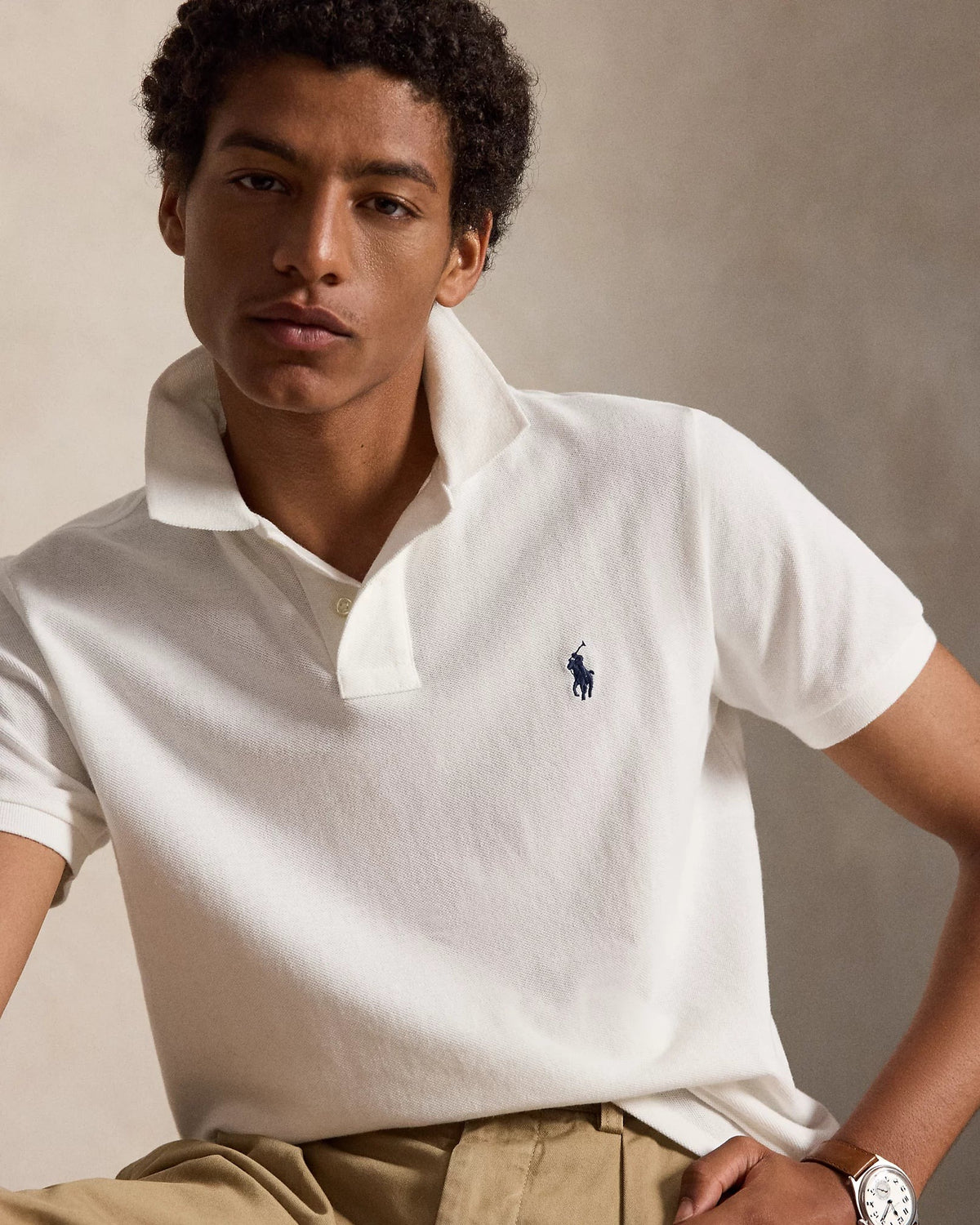 Slim Fit Cotton Mesh Polo — men's polo shirts, flat lay