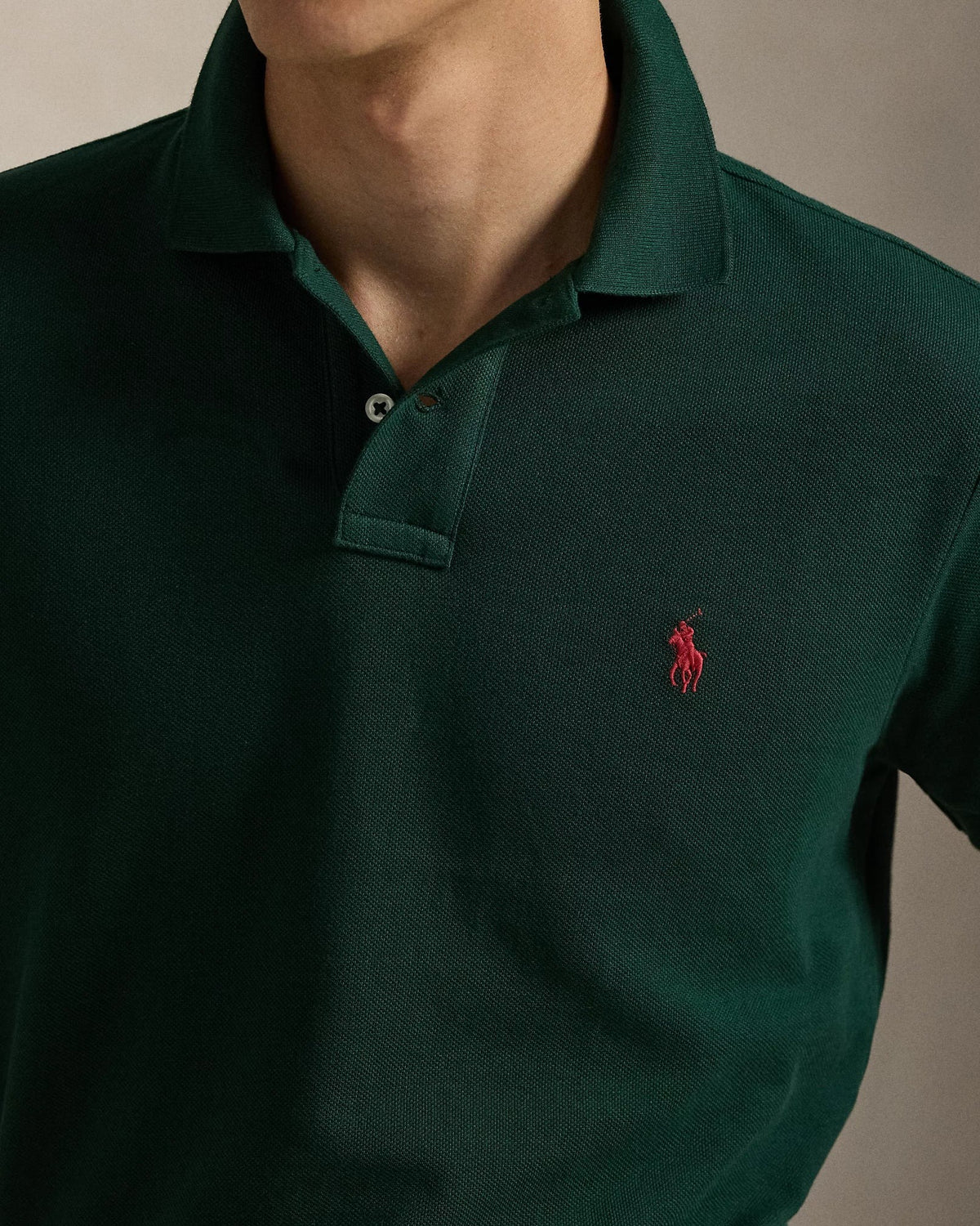 Slim Fit Cotton Mesh Polo — men's polo shirts, close-up