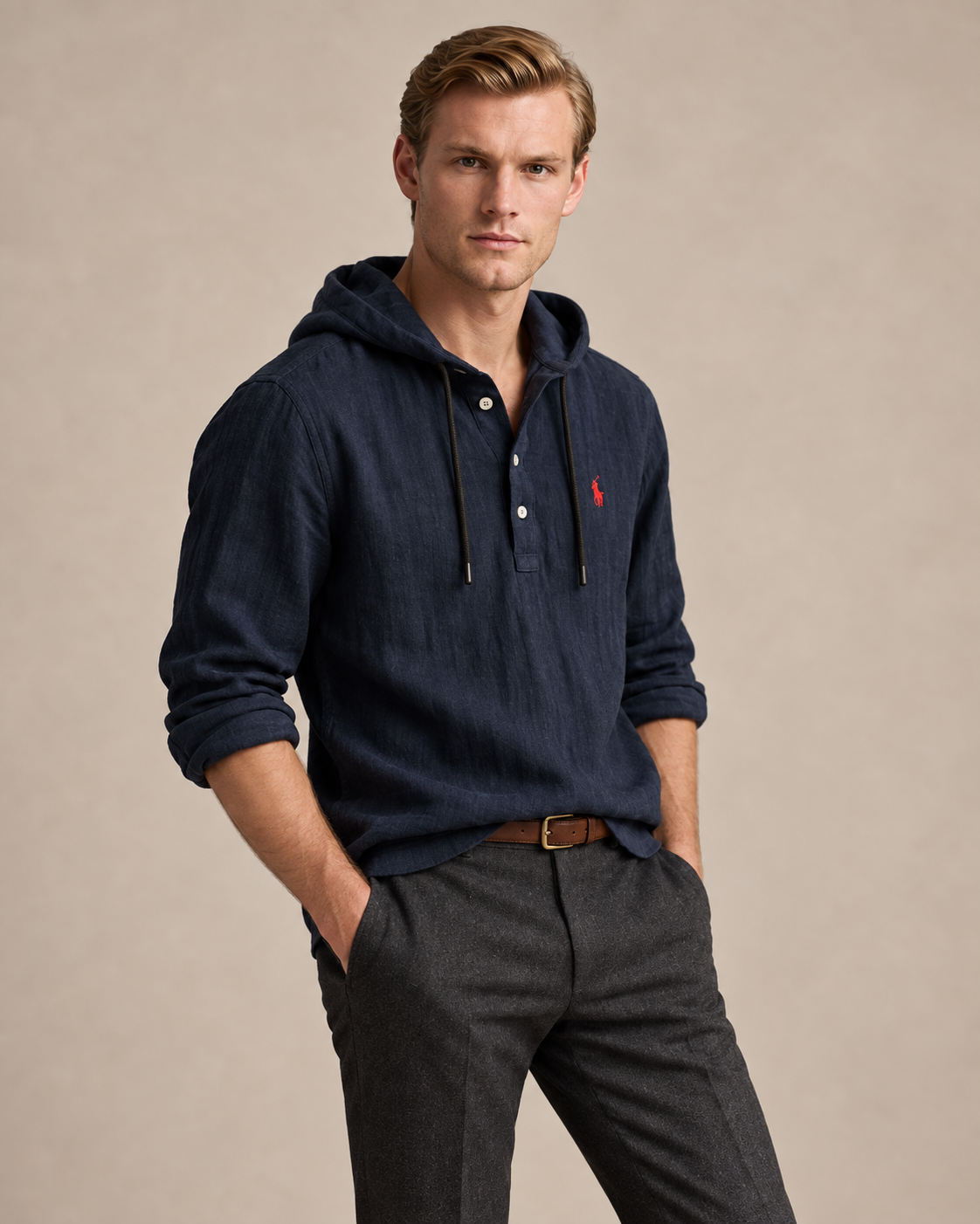 Linen-Blend Hooded Shirt — men's linen shirts, detail