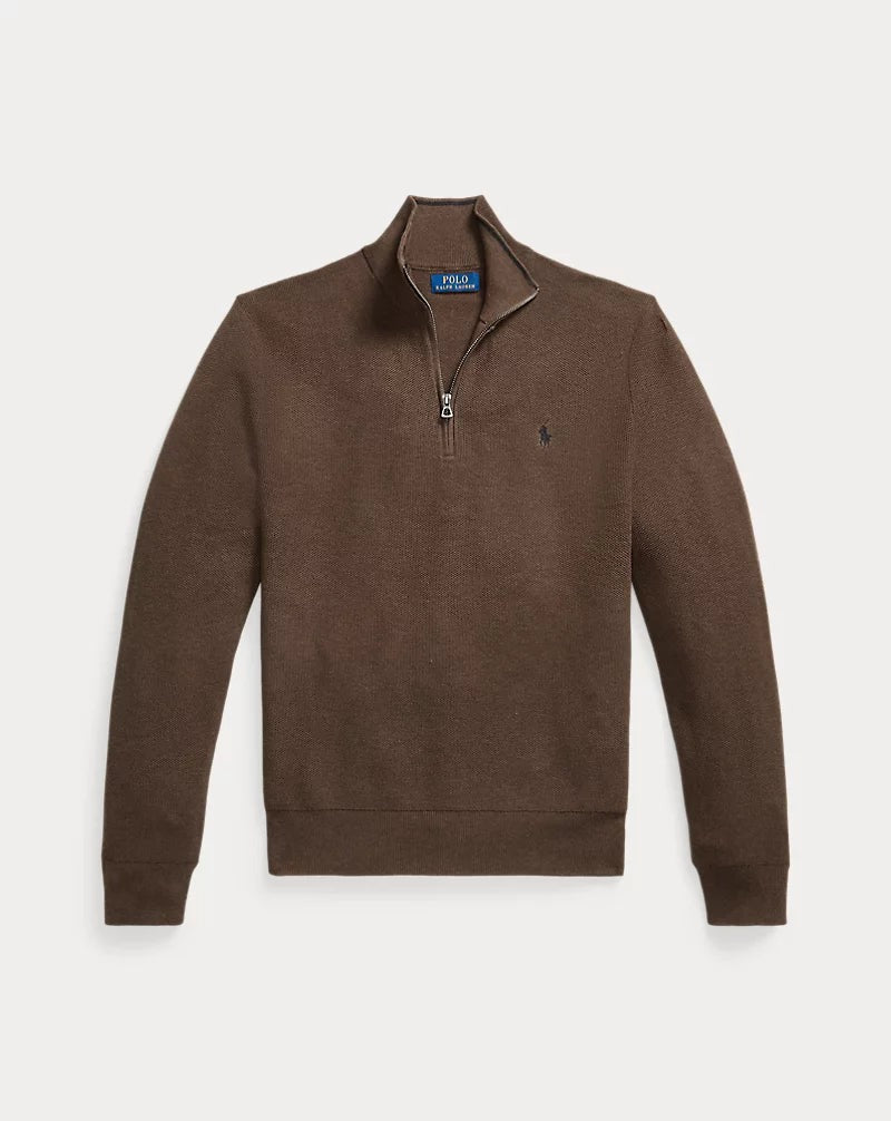 Mesh-Knit Cotton Quarter-Zip Jumper — men's quarter-zip jumpers, front view