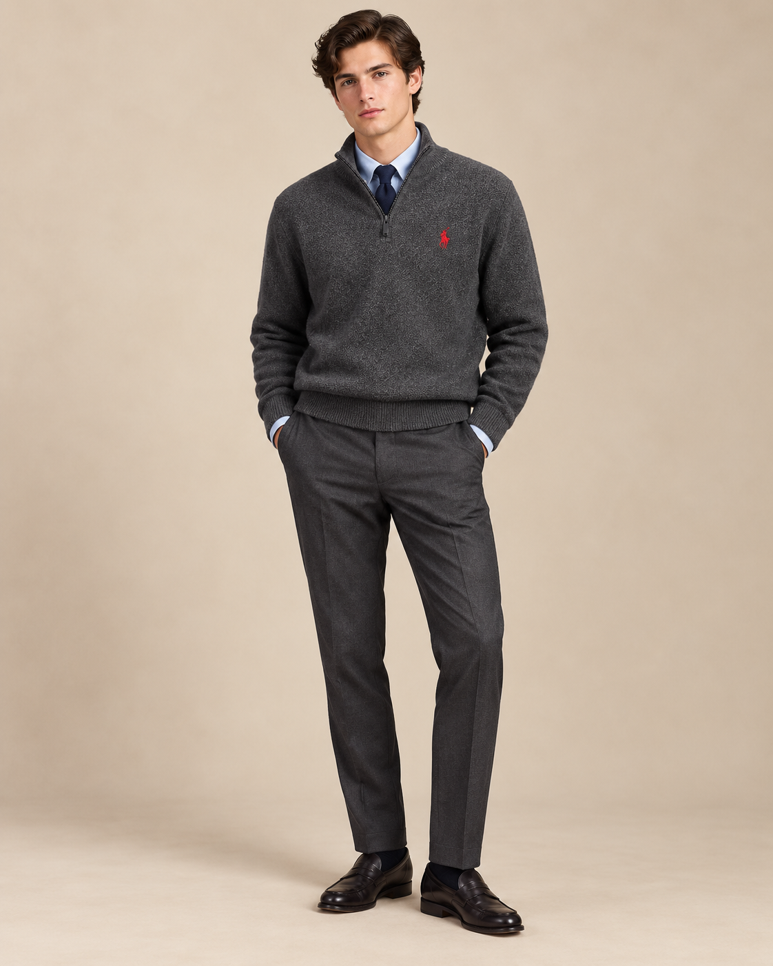 Mesh-Knit Cotton Quarter-Zip Jumper — men's quarter-zip jumpers, back view