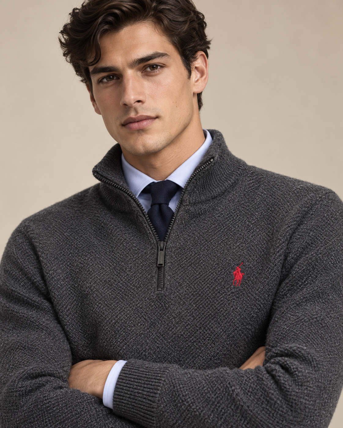 Mesh-Knit Cotton Quarter-Zip Jumper — men's quarter-zip jumpers, detail