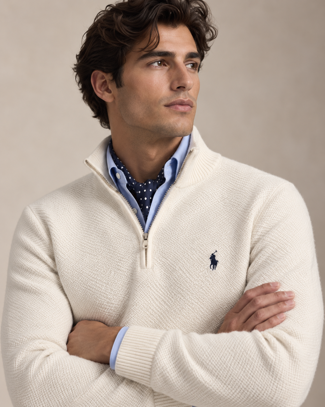 Mesh-Knit Cotton Quarter-Zip Jumper — men's quarter-zip jumpers, front view
