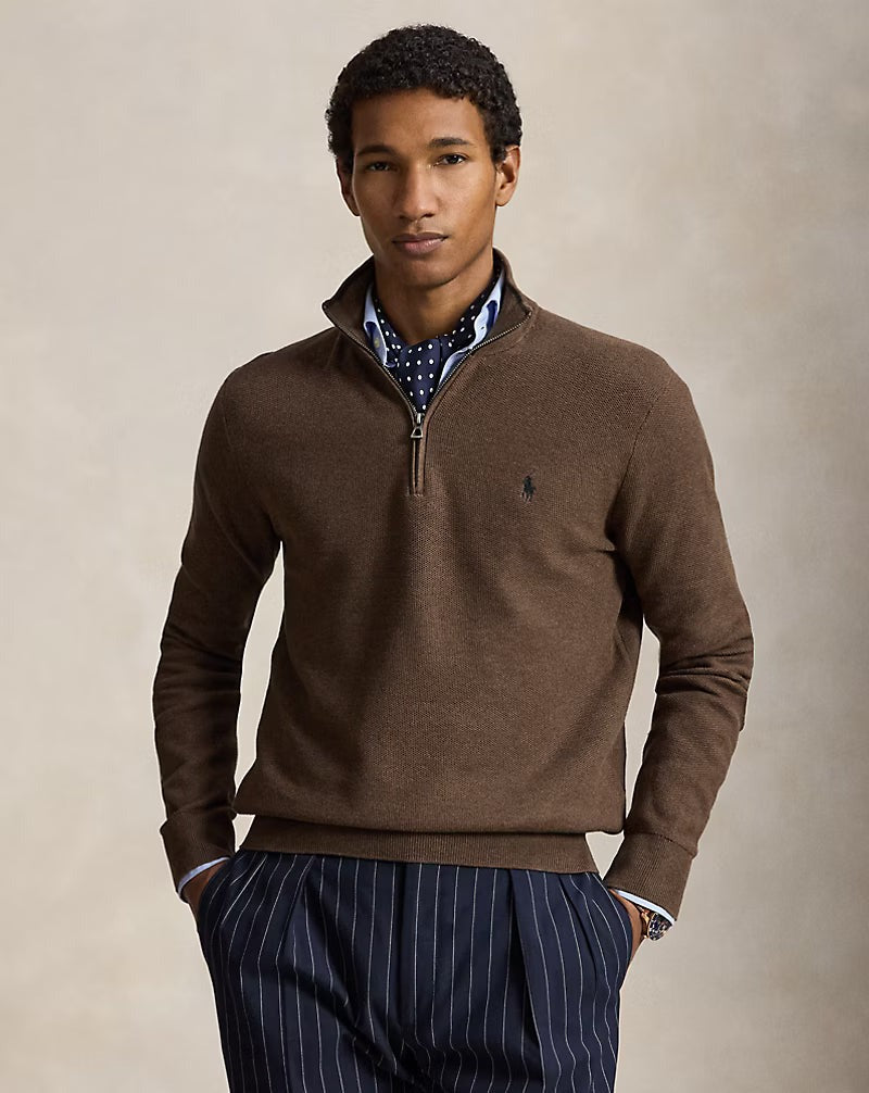 Mesh-Knit Cotton Quarter-Zip Jumper — men's quarter-zip jumpers, back view
