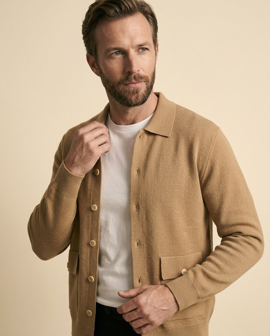 Knit Cardigan Shirt Jacket Camel