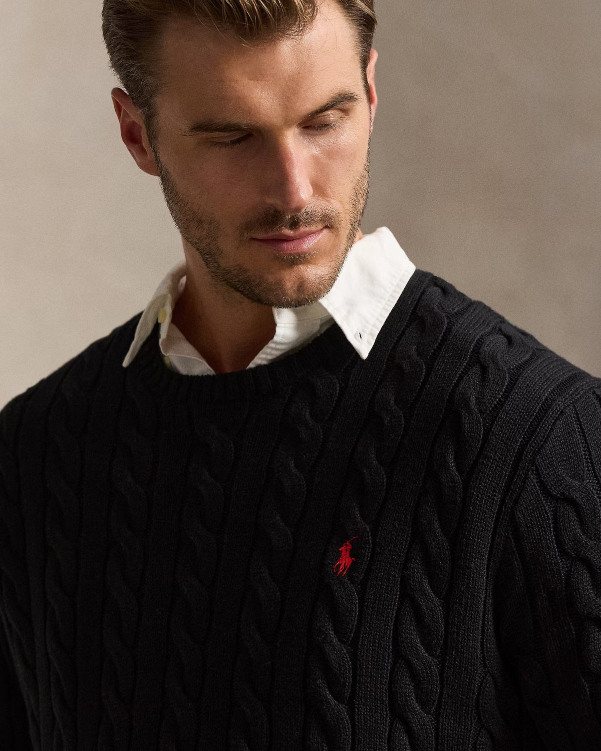 Cable-Knit Cotton Jumper — men's jumpers, close-up