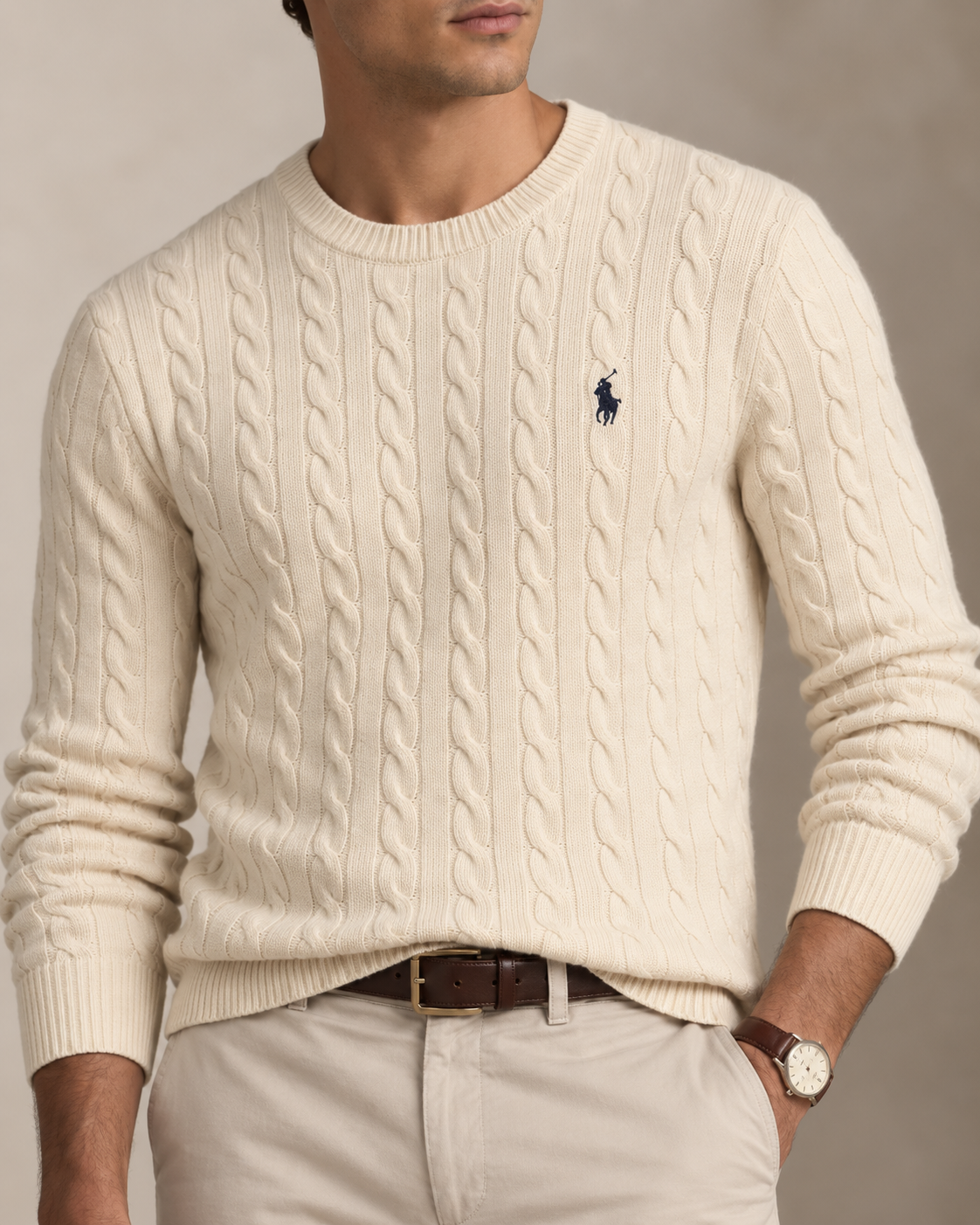 Cable-Knit Cotton Jumper — men's jumpers, close-up