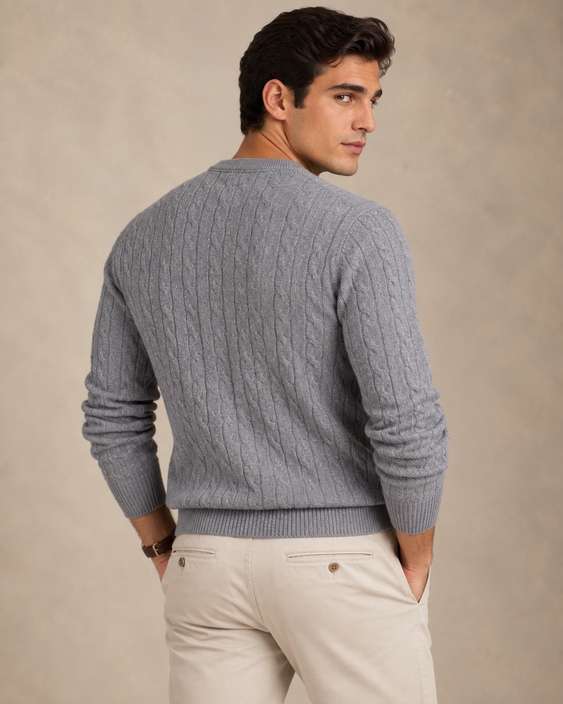Cable-Knit Cotton Jumper — men's jumpers, back view