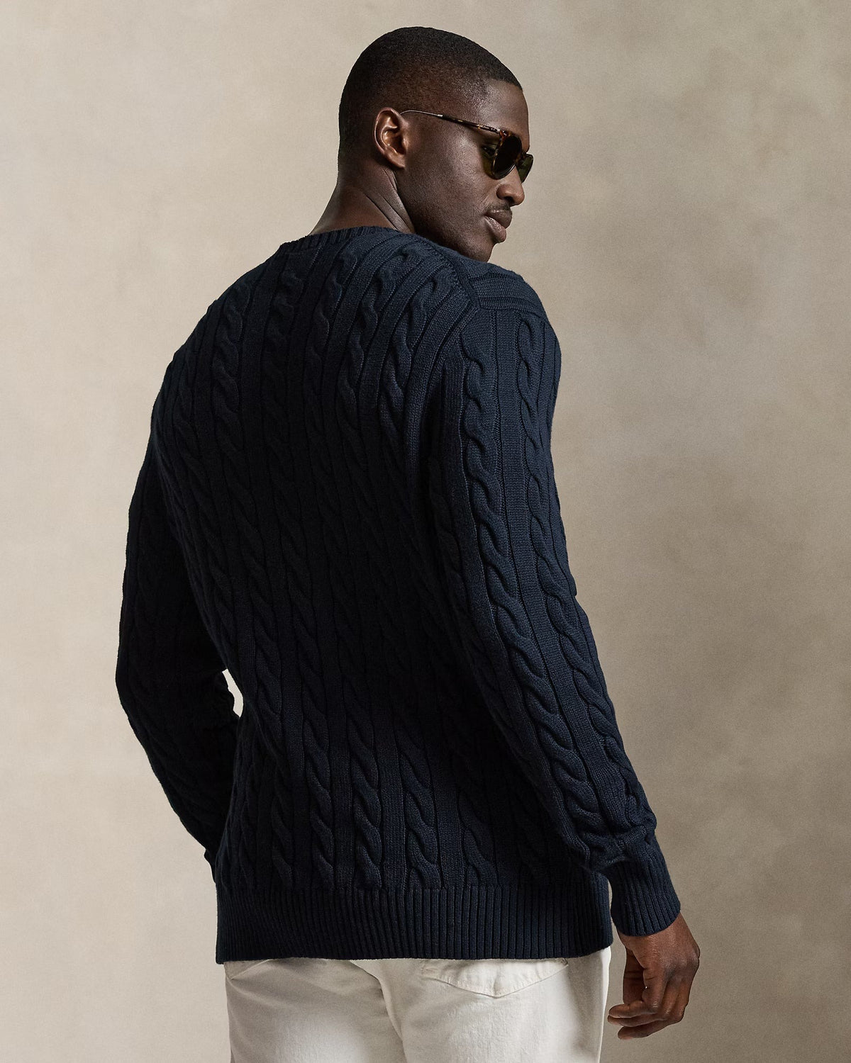 Cable-Knit Cotton Jumper — men's jumpers, back view