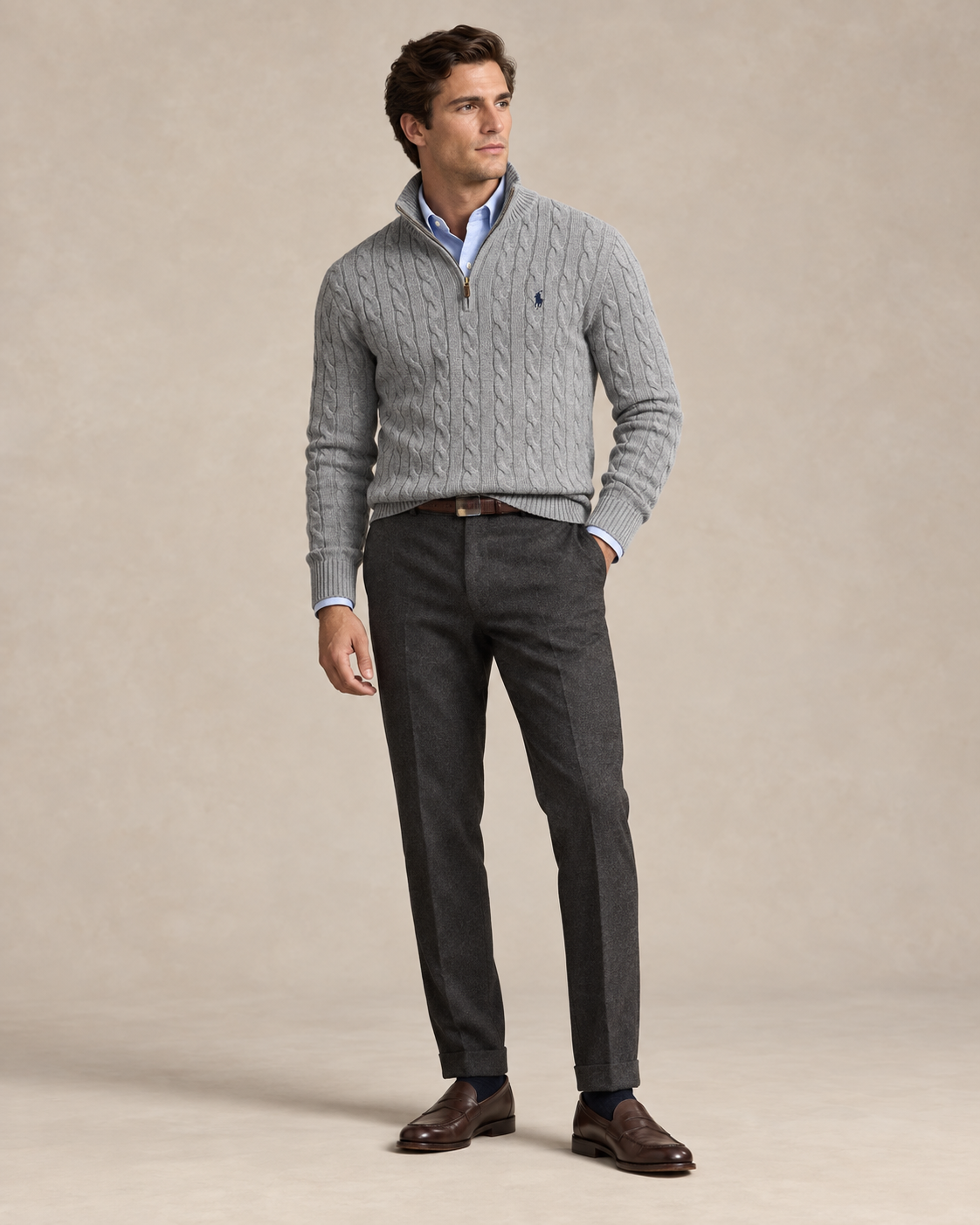 Cable-Knit Cotton Quarter-Zip Jumper — men's quarter-zip jumpers, alternate view