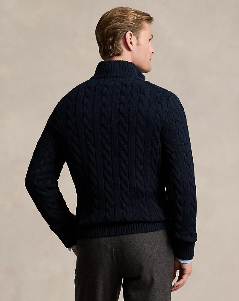 Cable-Knit Cotton Quarter-Zip Jumper — men's quarter-zip jumpers, detail