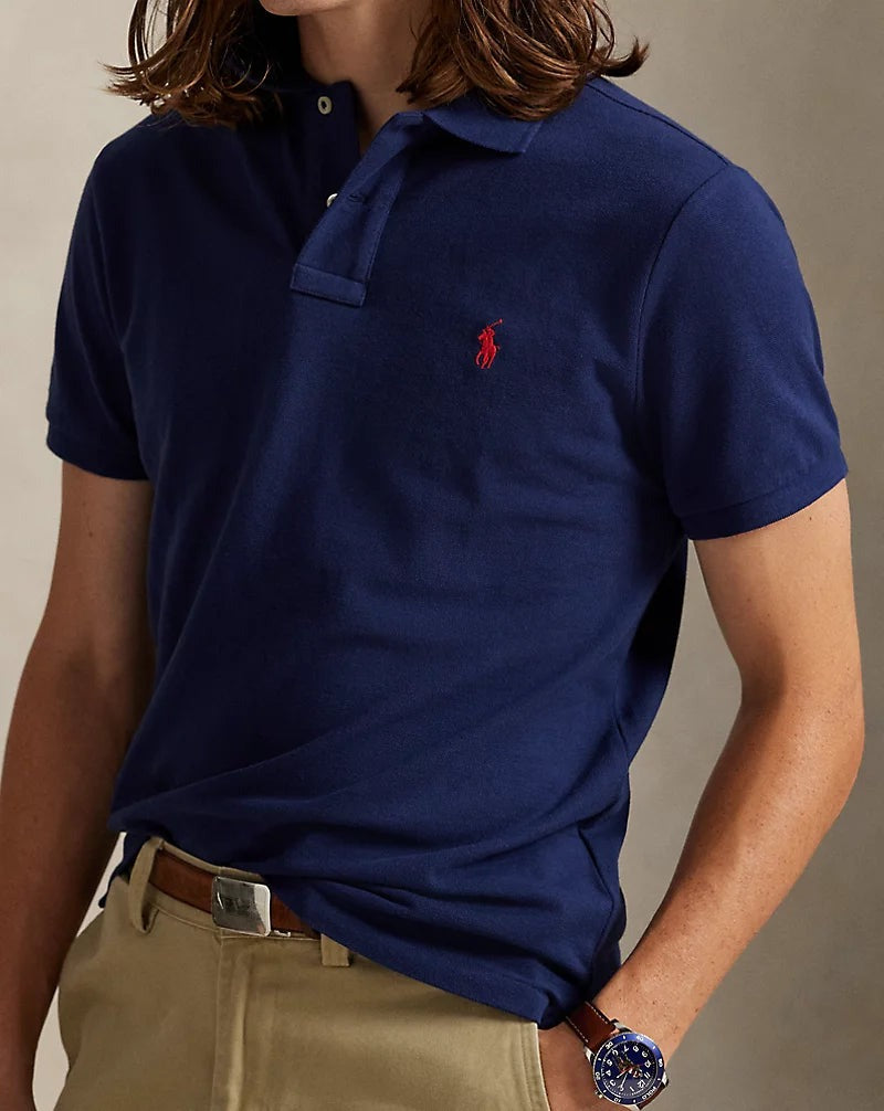 Slim Fit Cotton Mesh Polo — men's polo shirts, front view