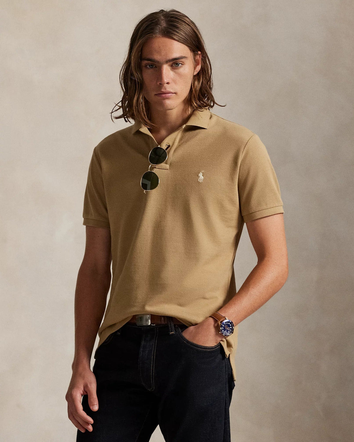 Slim Fit Cotton Mesh Polo — men's polo shirts, back view