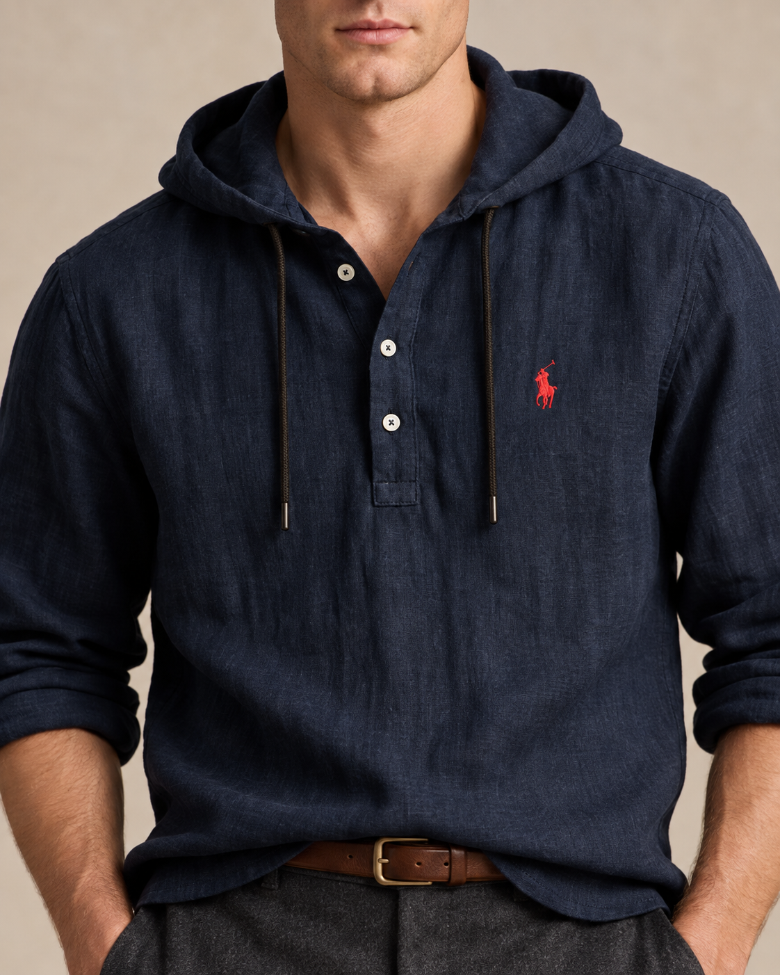 Linen-Blend Hooded Shirt — men's linen shirts, side view
