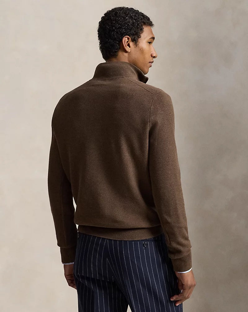 Mesh-Knit Cotton Quarter-Zip Jumper — men's quarter-zip jumpers, detail
