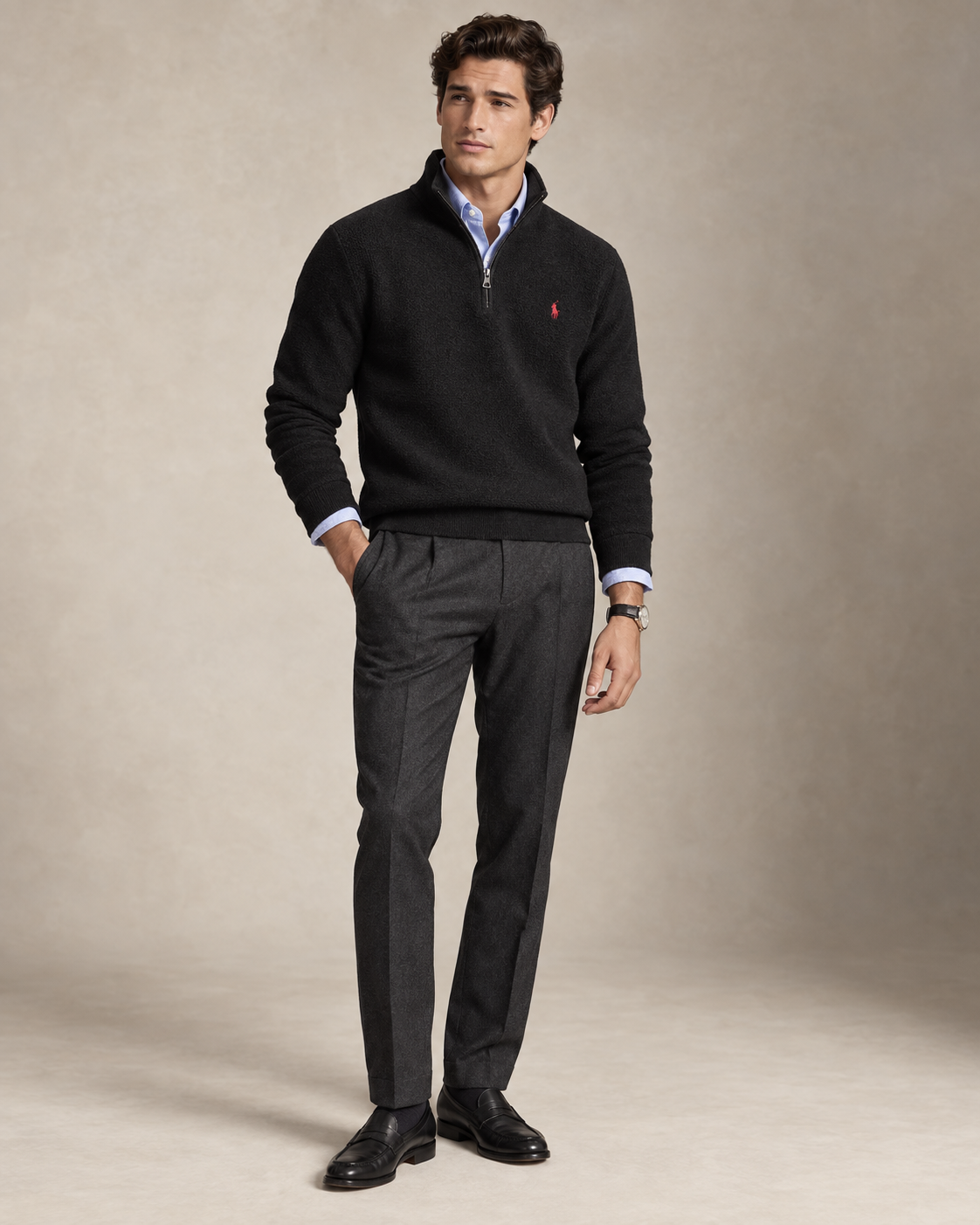 Mesh-Knit Cotton Quarter-Zip Jumper — men's quarter-zip jumpers, alternate view