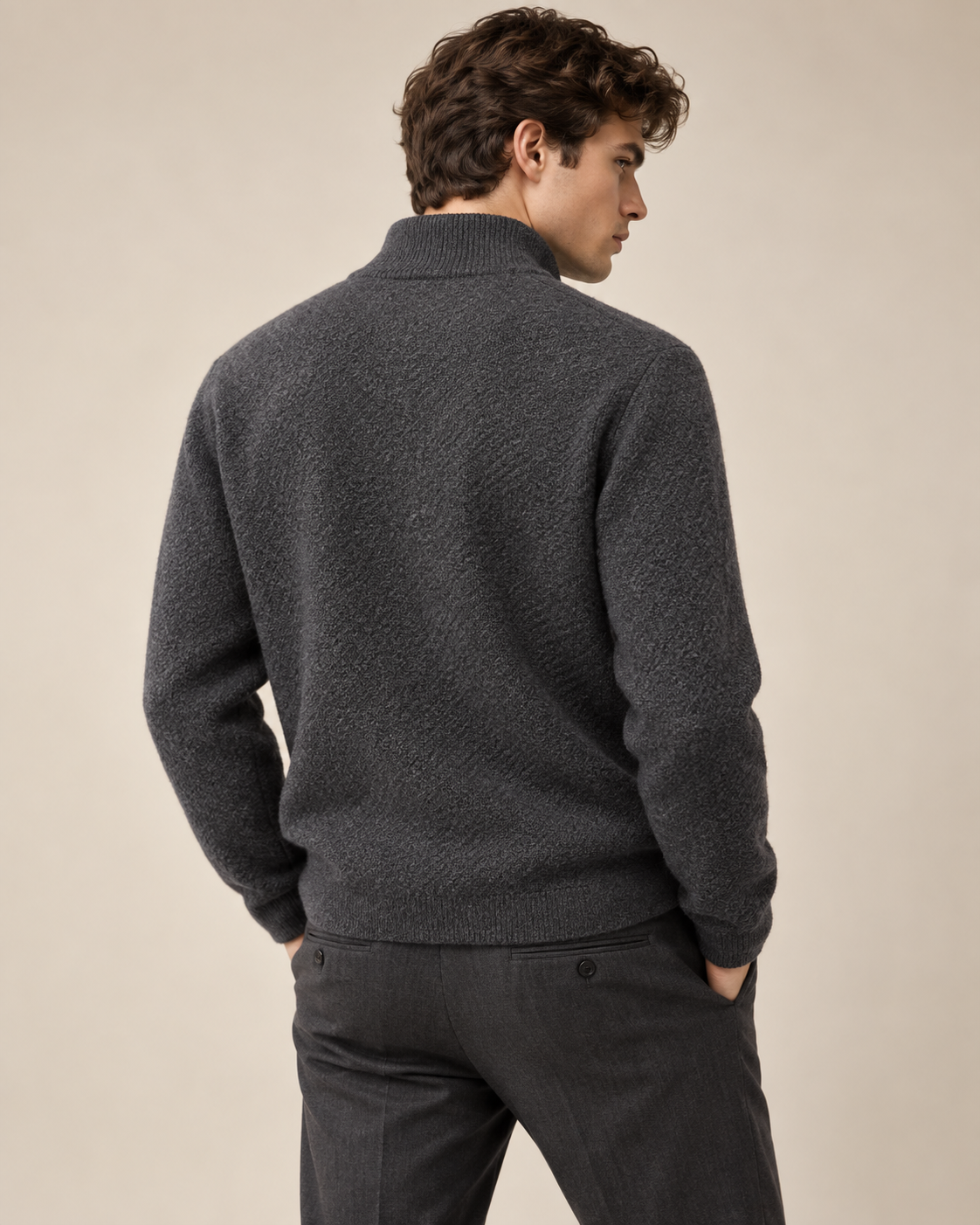 Mesh-Knit Cotton Quarter-Zip Jumper — men's quarter-zip jumpers, side view