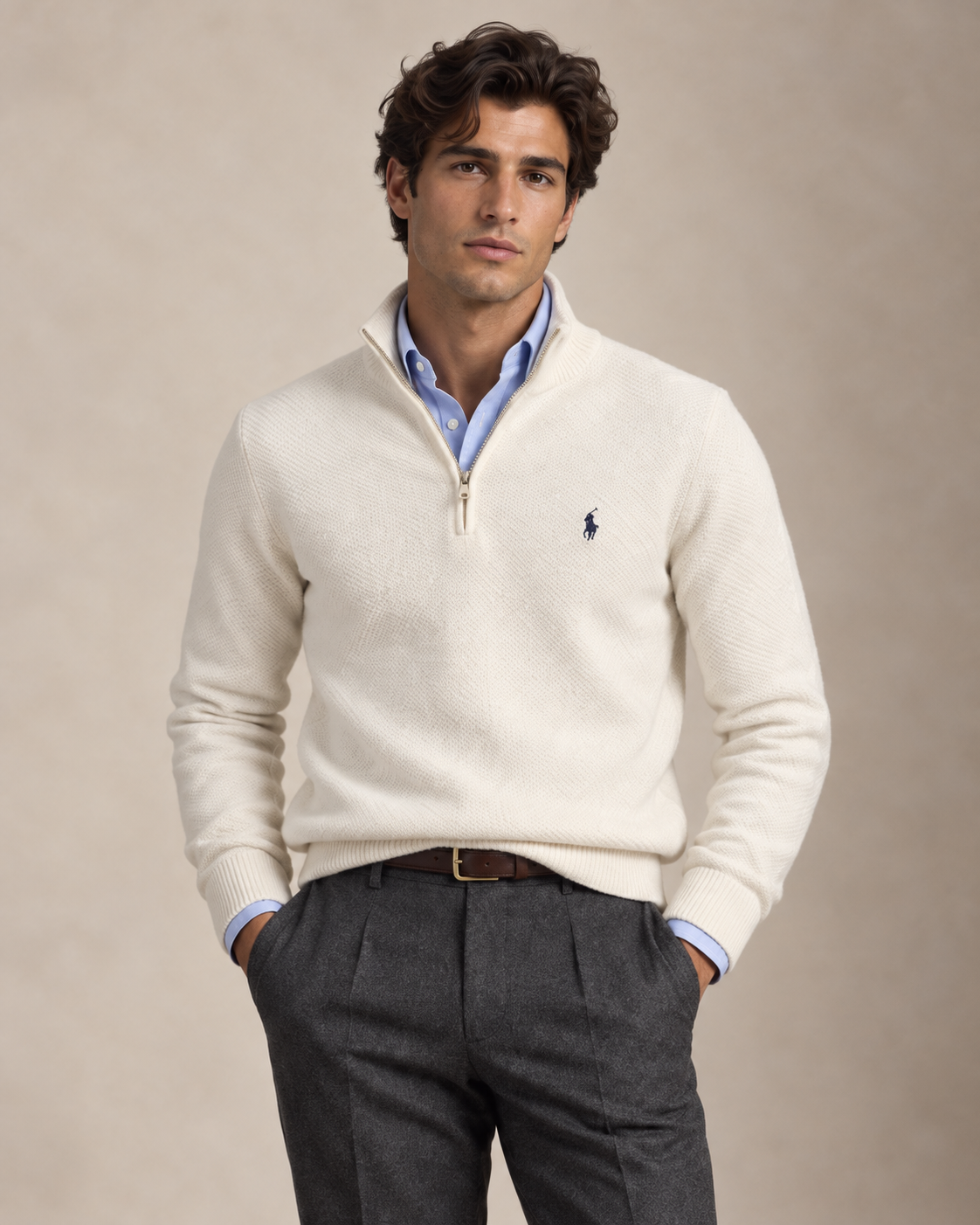 Mesh-Knit Cotton Quarter-Zip Jumper — men's quarter-zip jumpers, flat lay